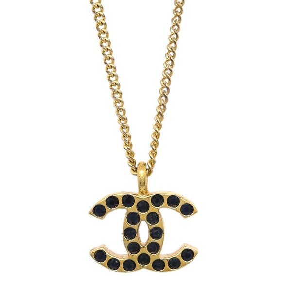 Chanel CC Chain Pendant Necklace Rhinestone Gold - Picture 1 of 4